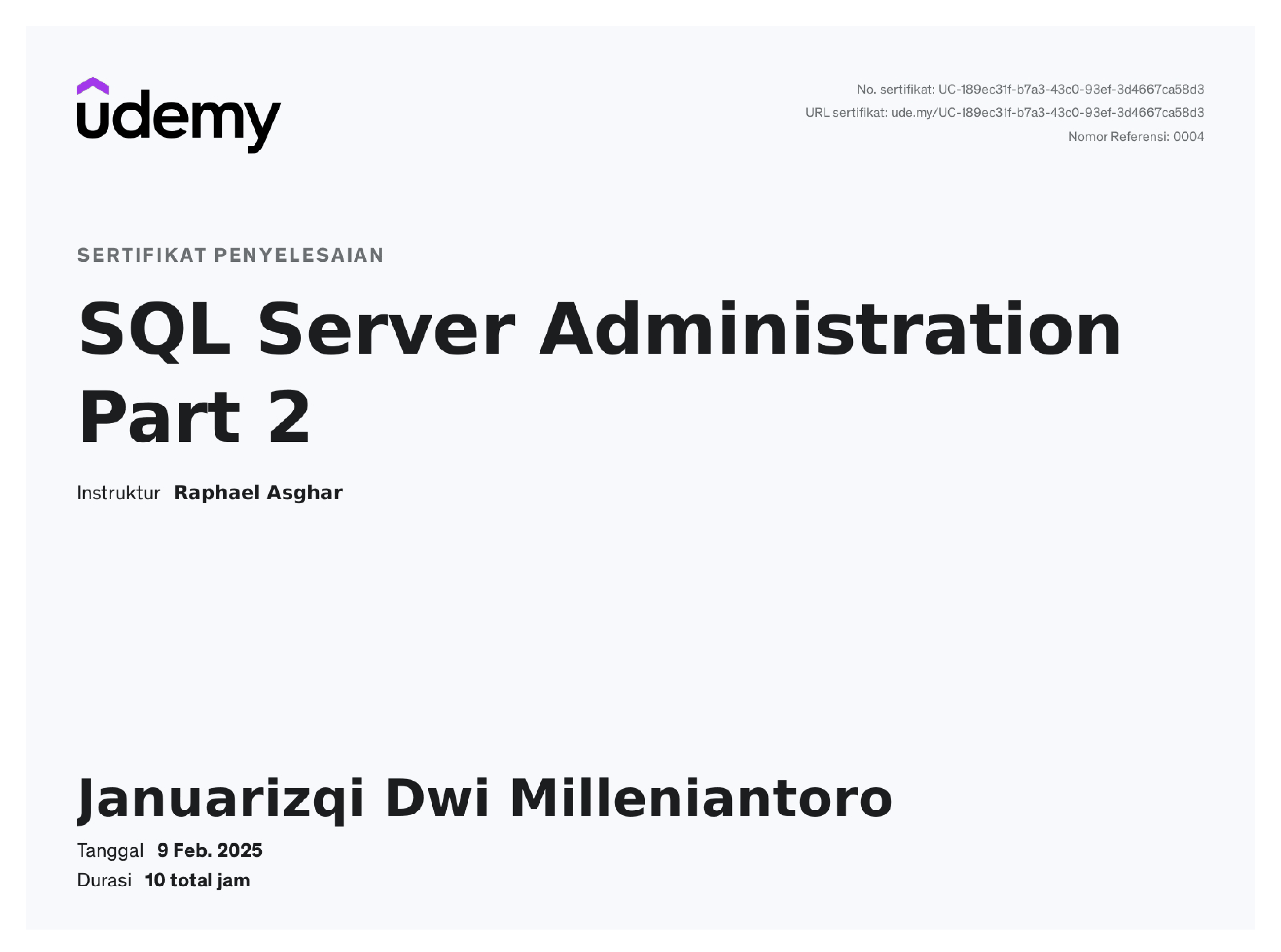 Sertifikat SQL Server Administrator Part2